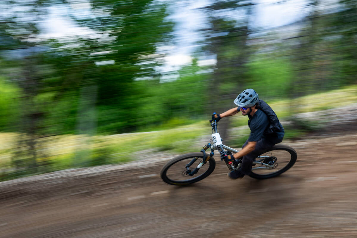 Men's elite rider Austin Wendel executes the final turn during the Viva La Gravity, four-part, ...