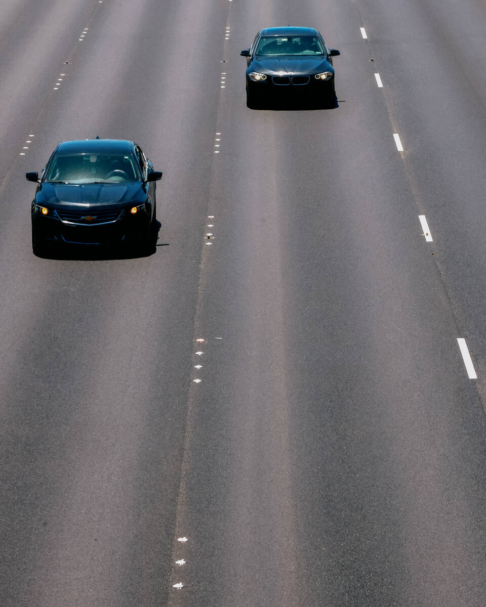 Motorists navigate on the repaved northbound 1-15 between Tropicana Avenue and Flamingo Road ex ...