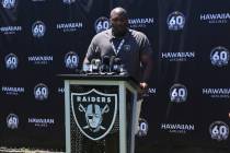 Former Raiders linebacker Kirk Morrison speaks to media during the NFL team's training camp in ...