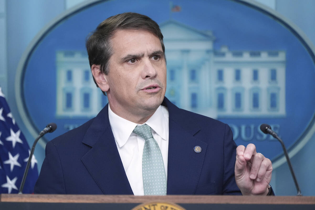 Deputy Attorney General Todd Blanche speaks to the media, Friday, June 27, 2025, in the briefin ...