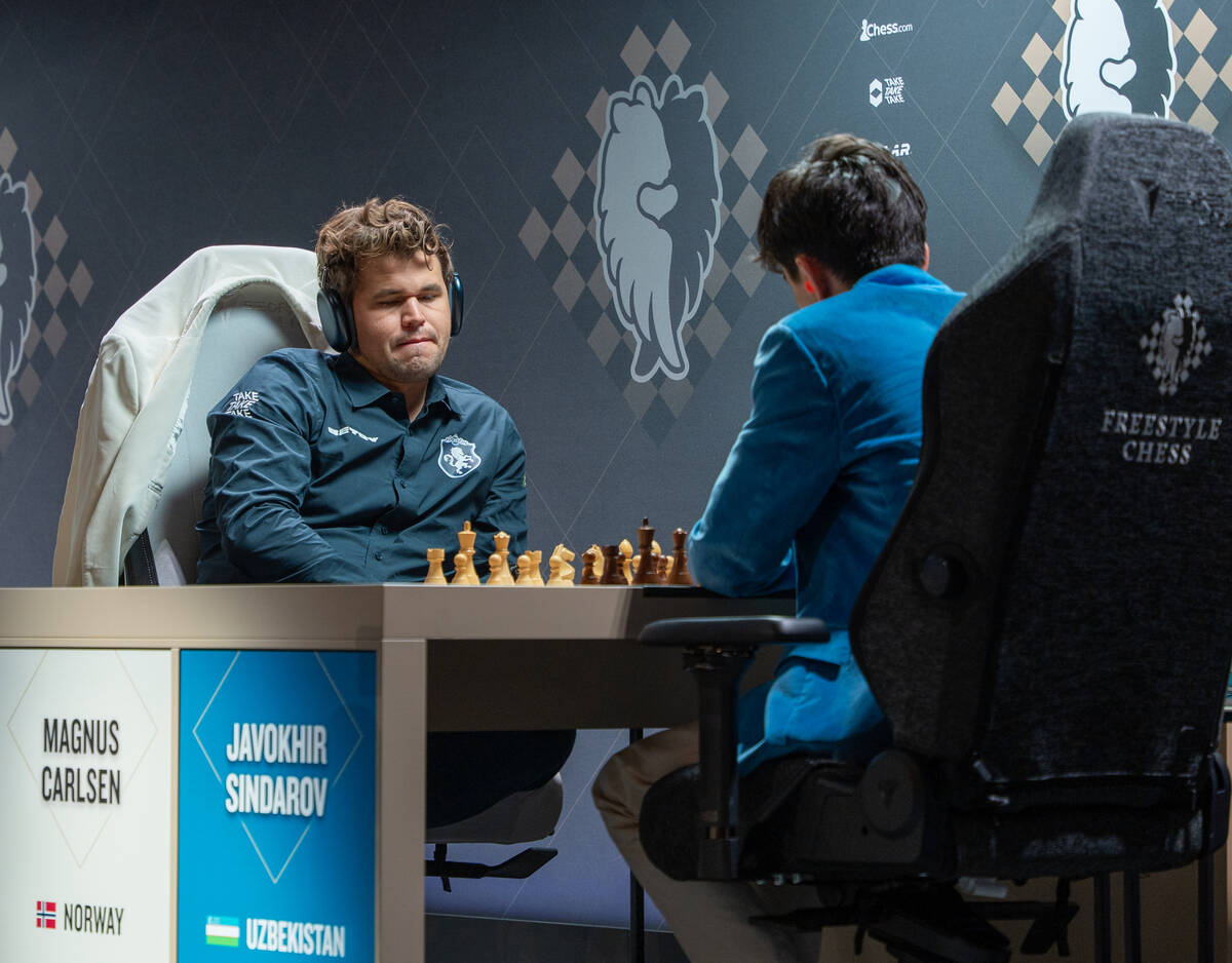 Magnus Carlsen, former World Chess Champion from 2013 to 2023, competes against Javokhir Sindar ...