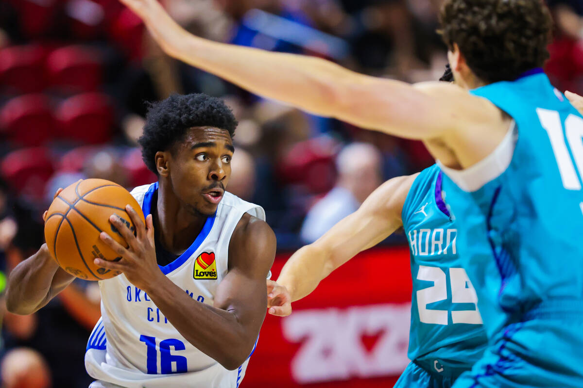 Oklahoma City Thunder forward Cameron Brown looks for an open teammate during an NBA Summer Lea ...