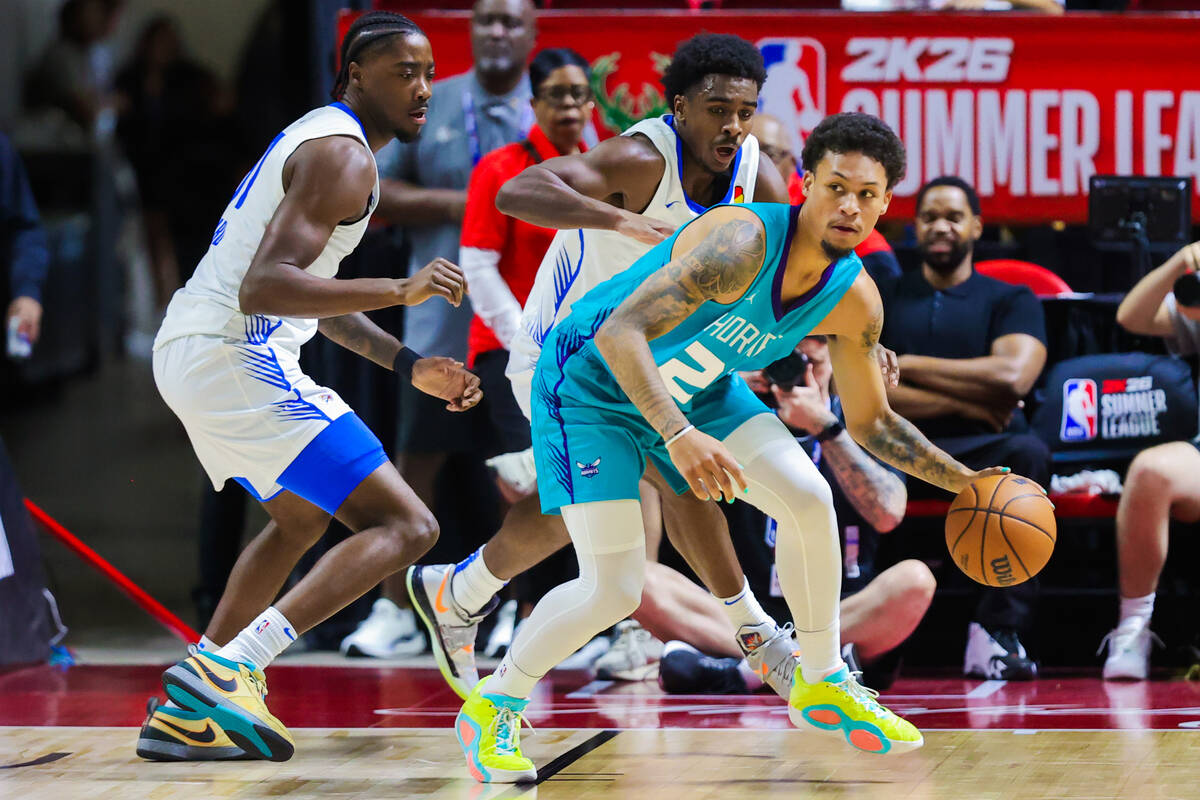 Charlotte Hornets guard/forward D.J. Rodman (27) dribbles the ball during an NBA Summer League ...