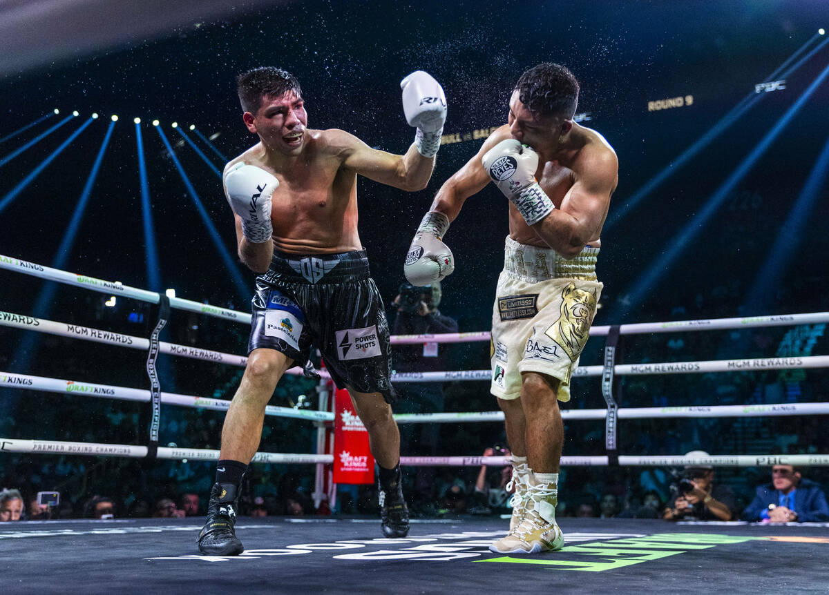 Omar Salcido connects with a punch to the chin from Isaac Cruz and during their interim WBC su ...