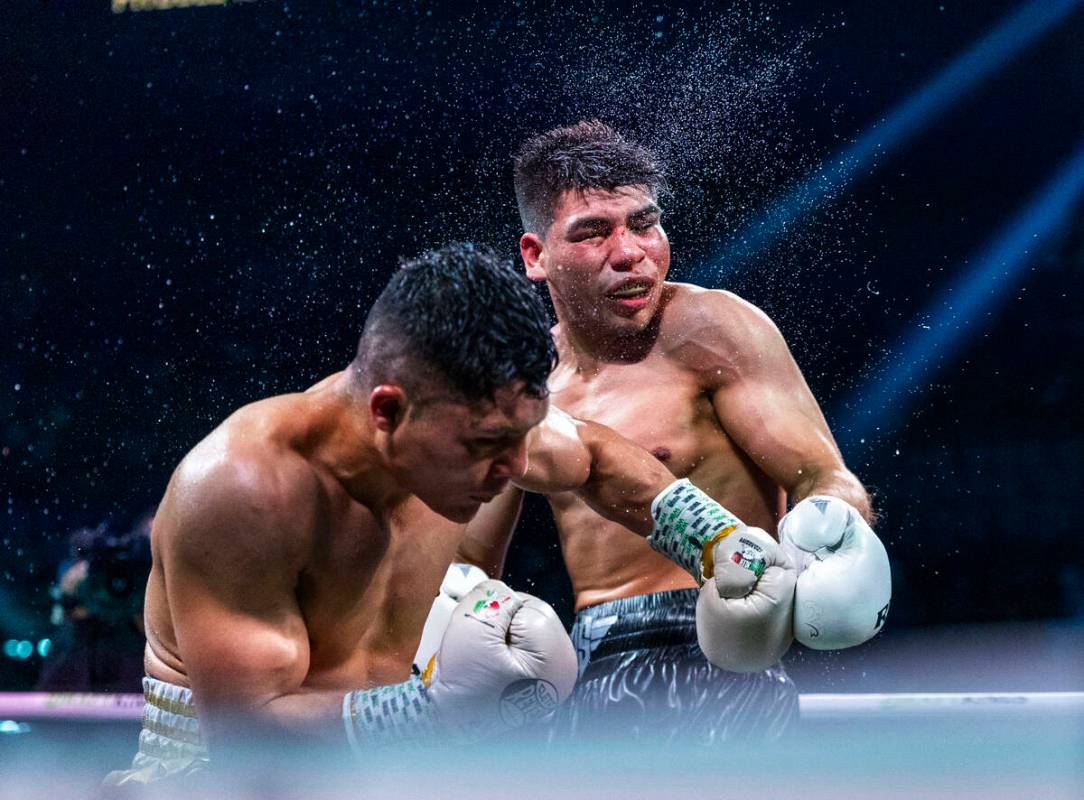 Isaac Cruz connects with a shot to the chin of Omar Salcido during their interim WBC super ligh ...