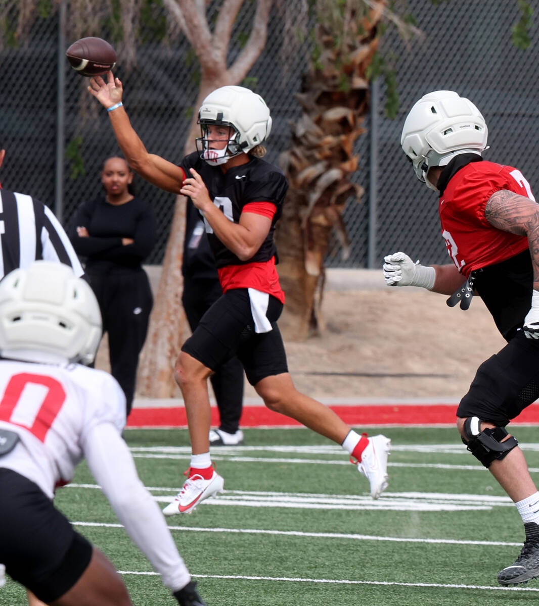 UNLV quarterback Anthony Colandrea (10) throws a pass during a team scrimmage at Bill 'Wildcat' ...