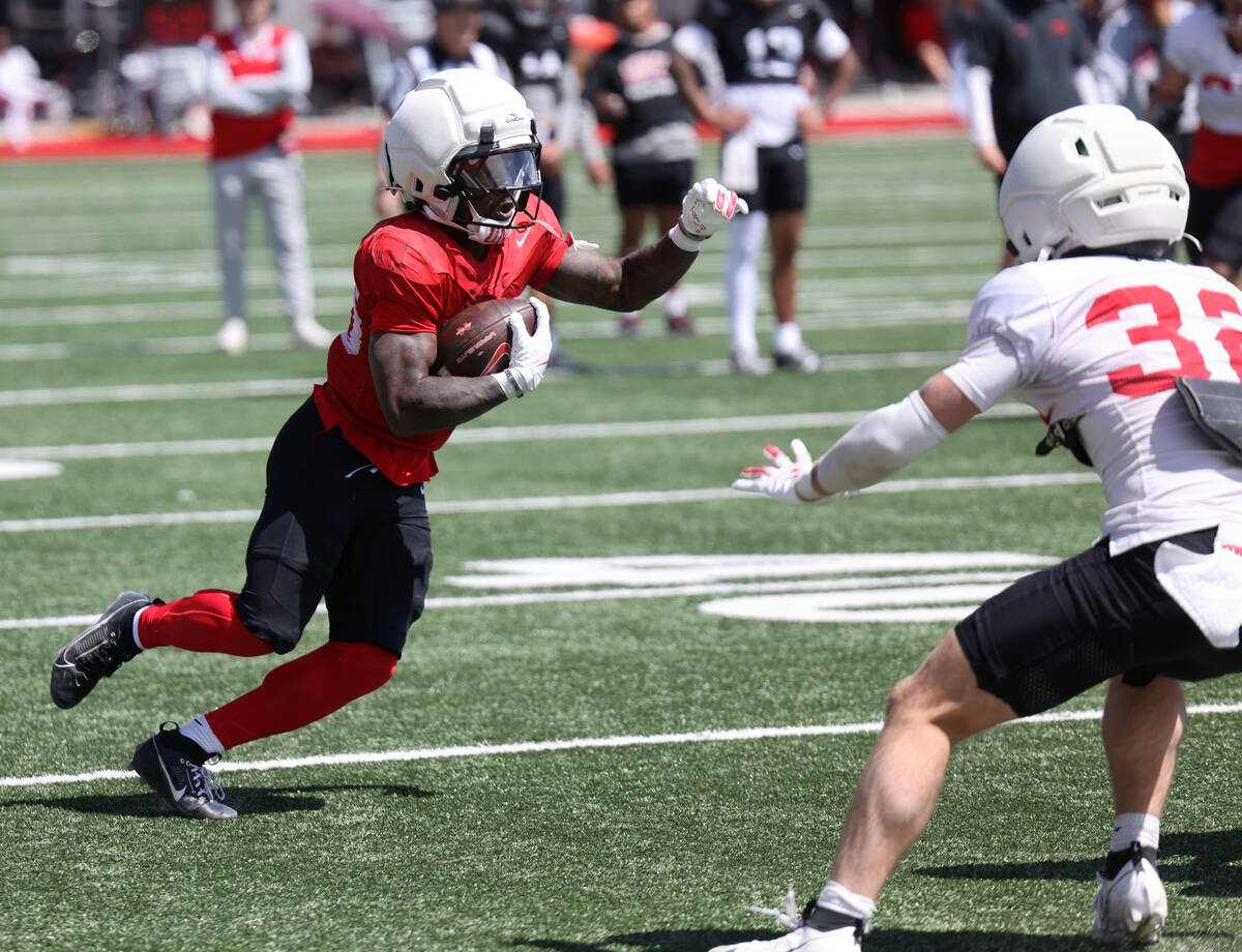 UNLV running back Jai’Den Thomas runs during a team scrimmage at Bill 'Wildcat' Morris R ...
