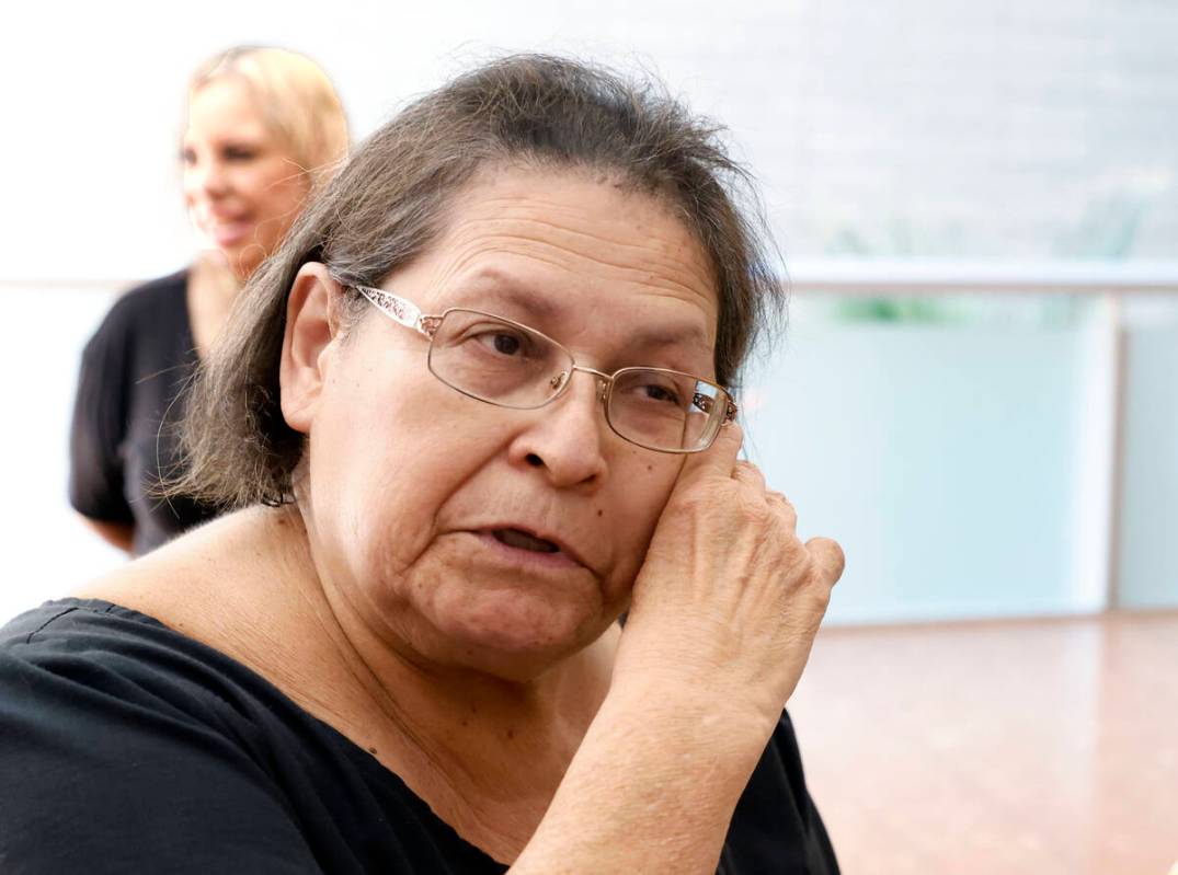 Pauline Ureño, the wife of Ricardo Ureño, weeps during an interview with the Review-Journal a ...