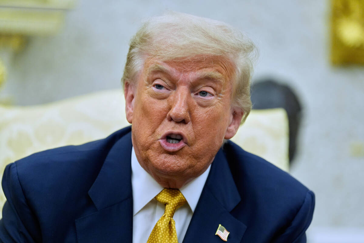 President Donald Trump speaks during a meeting with Bahrain's Crown Prince Salman bin Hamad Al ...