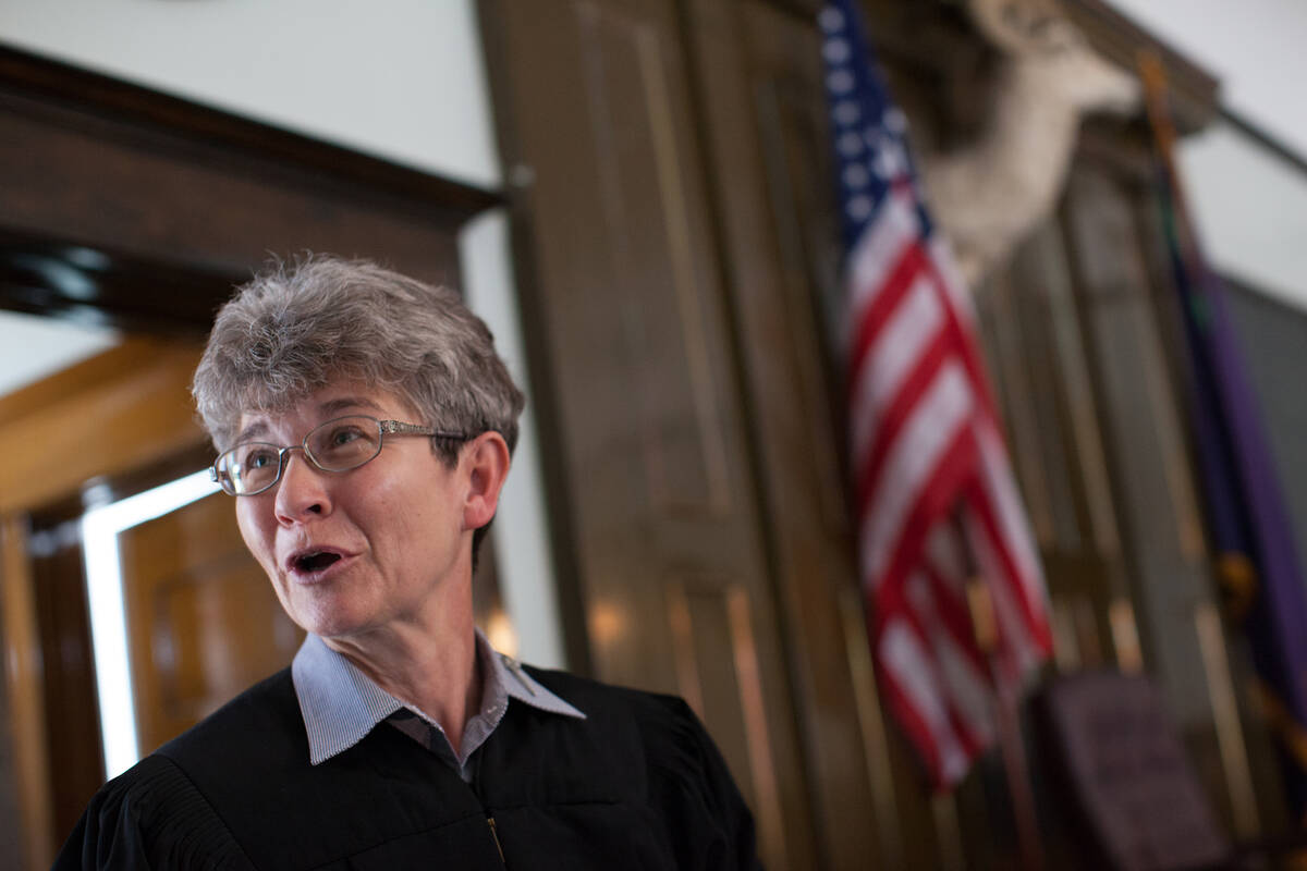 Kimberly Wanker leaves the courtroom at Esmeralda County Fifth Judicial Court in Goldfield, Nev ...