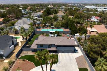 An aerial photo shows homes near Tenaya Way and Rainbow Boulevard on Monday, July 14, 2025, in ...