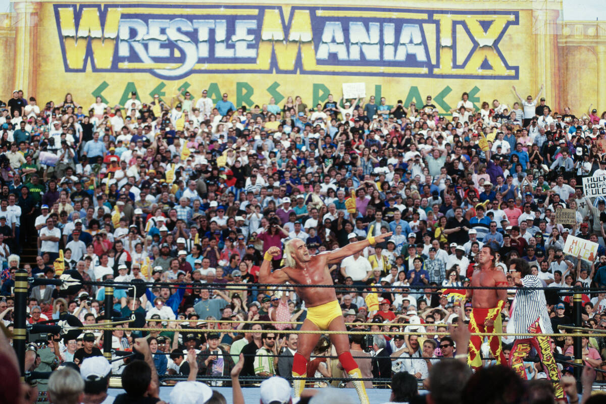 Hulk Hogan poses in the ring with Brutus "The Barber" Beefcake and Jimmy Hart during Wrestleman ...