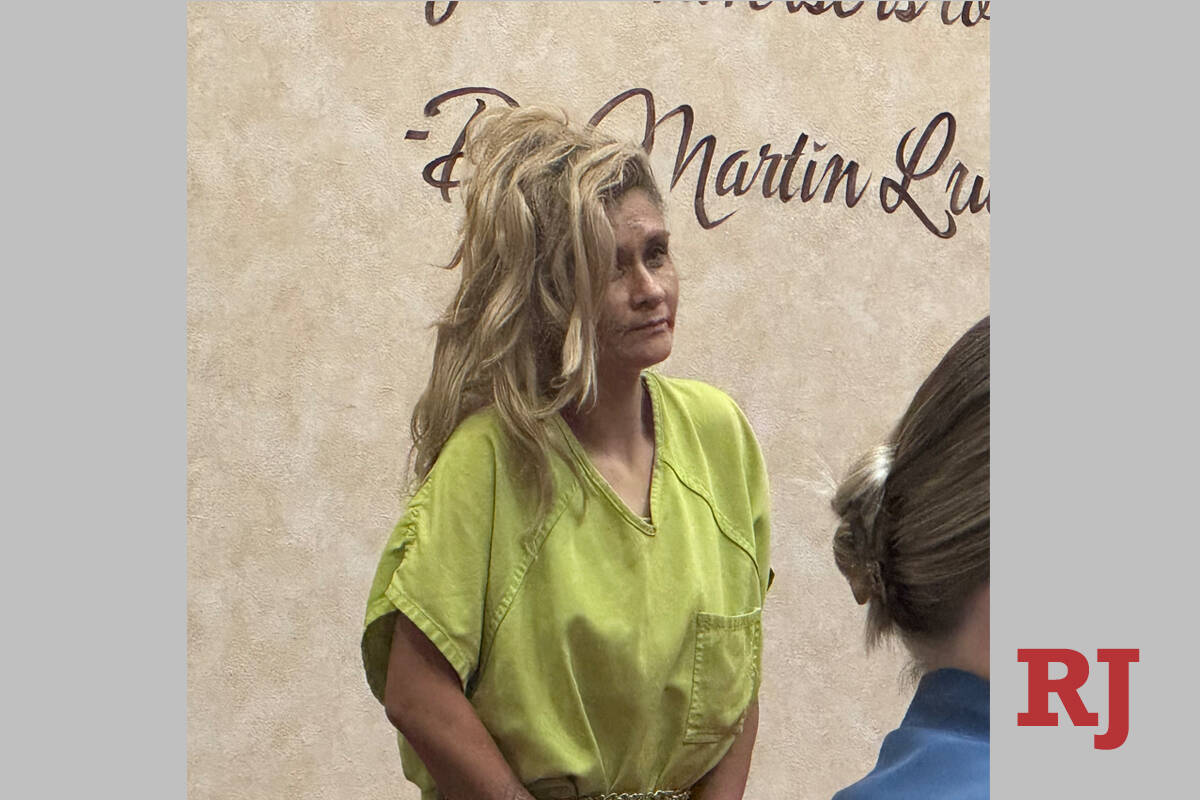 Kristal Leavitt, who faces multiple counts of child abuse or neglect, appears in North Las Vega ...