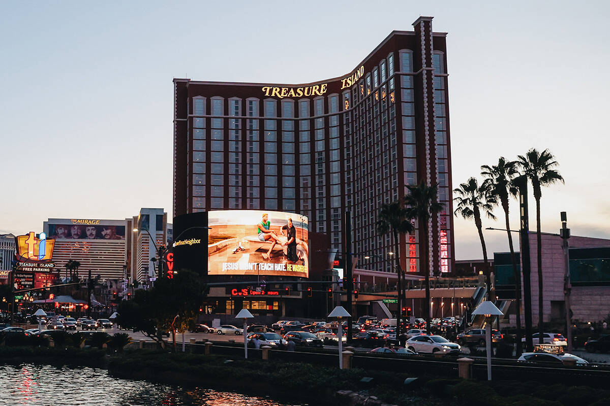 Treasure Island casino-hotel, seen on Friday, Feb. 16, 2024, in Las Vegas, entered into a franc ...