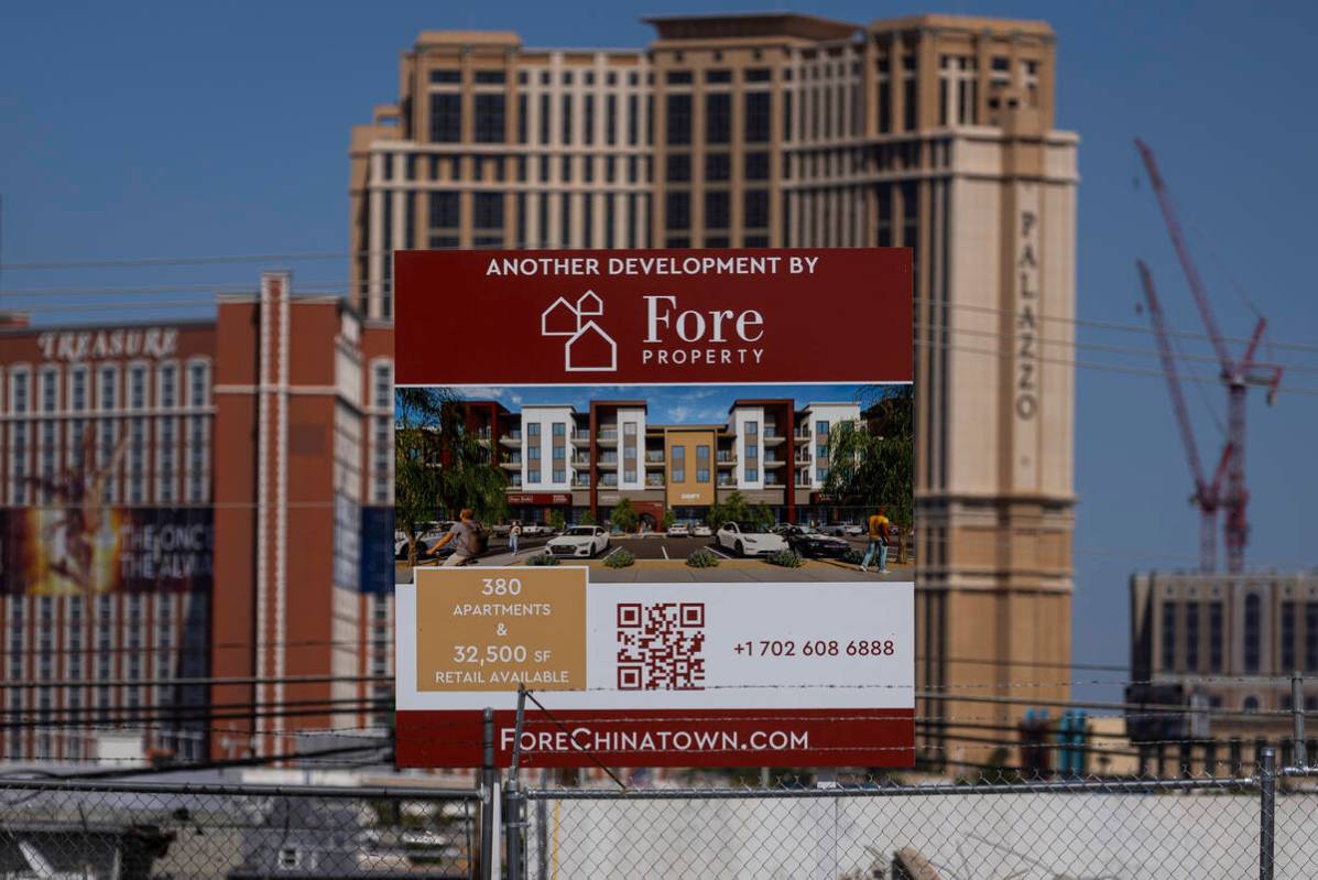 Signage for a future apartment project from Fore Property is seen at 3640 S. Valley View Blvd. ...