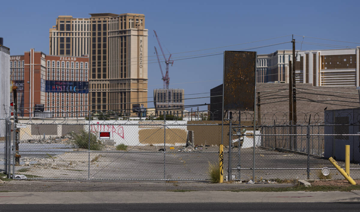Graffiti and debris are seen in an empty lot at 3640 S. Valley View Blvd., which is slated for ...