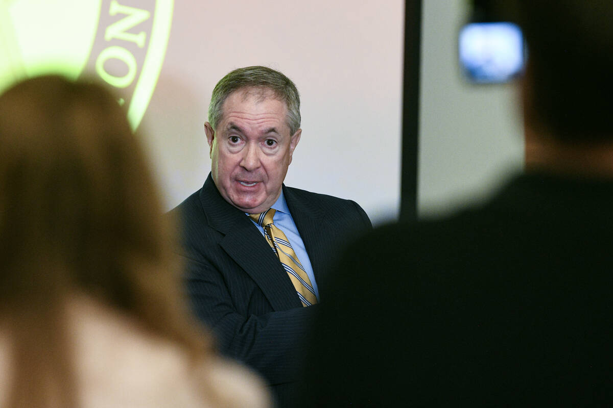 Las Vegas Police Protective Association General Counsel David Roger speaks about a grand jury d ...