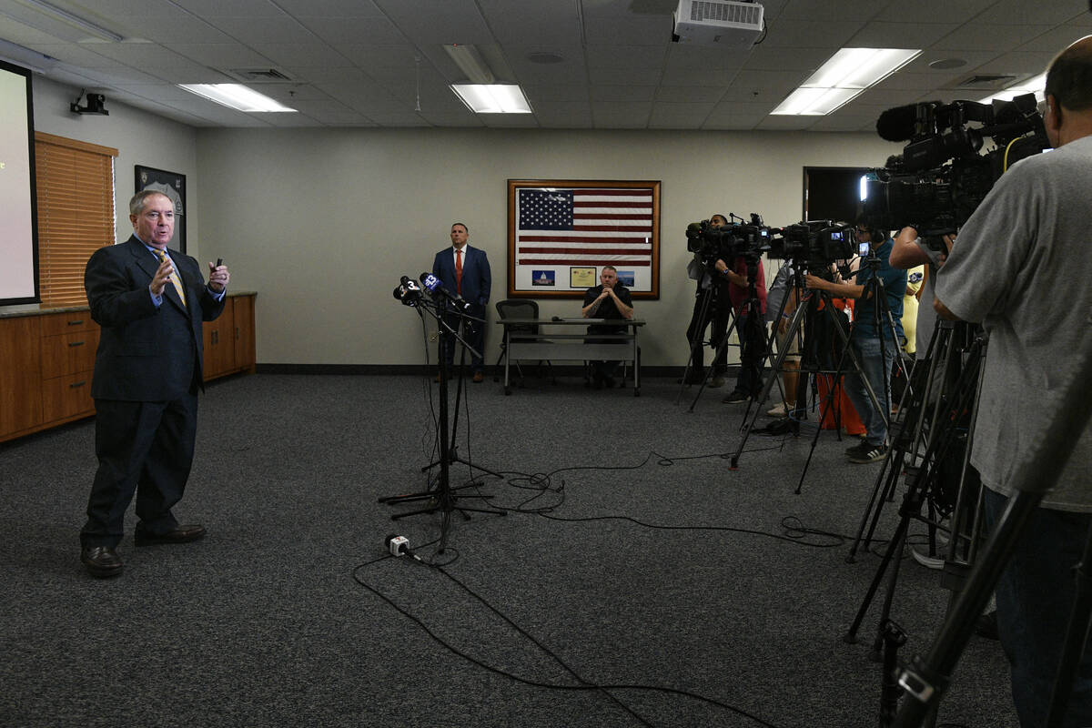Las Vegas Police Protective Association General Counsel David Roger speaks about a grand jury d ...