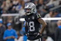 Raiders cornerback Jack Jones (18) looks on after a play during the second half of an NFL game ...