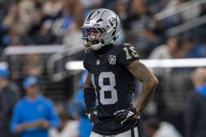 Raiders cornerback Jack Jones (18) looks on after a play during the second half of an NFL game ...