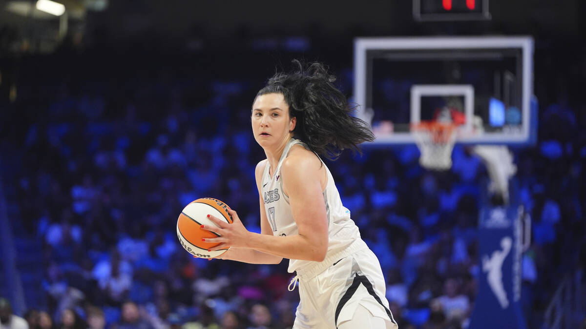Las Vegas Aces center Megan Gustafson during the second half of a WNBA basketball game against ...
