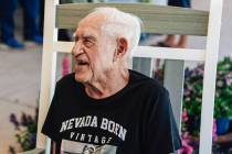 Robert “Bob” Lee Trent, who is turning 100 on Monday, laughs at his birthday part ...