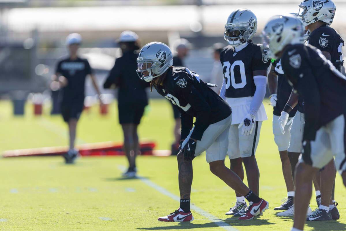 Raiders cornerback Eric Stokes (22) prepares to run a drill during the team’s training c ...