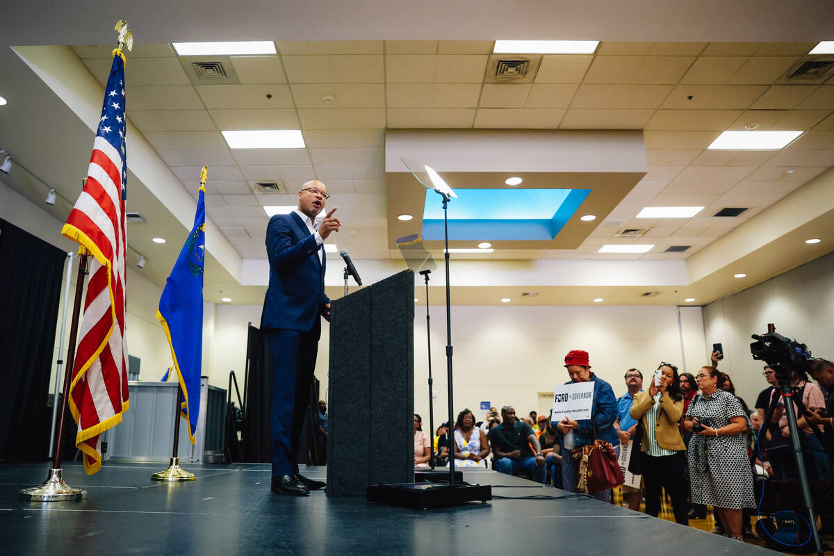 Nevada Attorney General Aaron Ford speaks during his governor campaign kick off event at the Ea ...