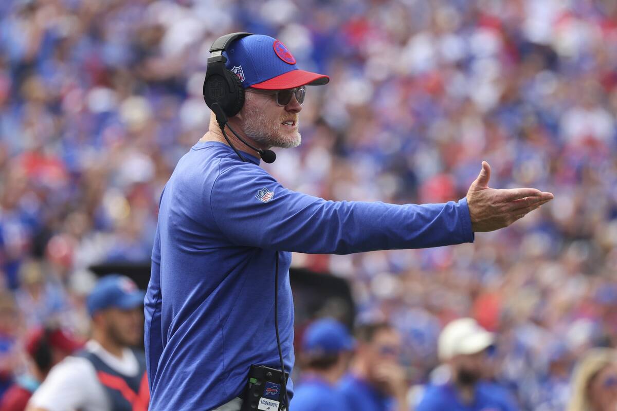 Buffalo Bills' head coach Sean McDermott gestures during the second half of an NFL football gam ...
