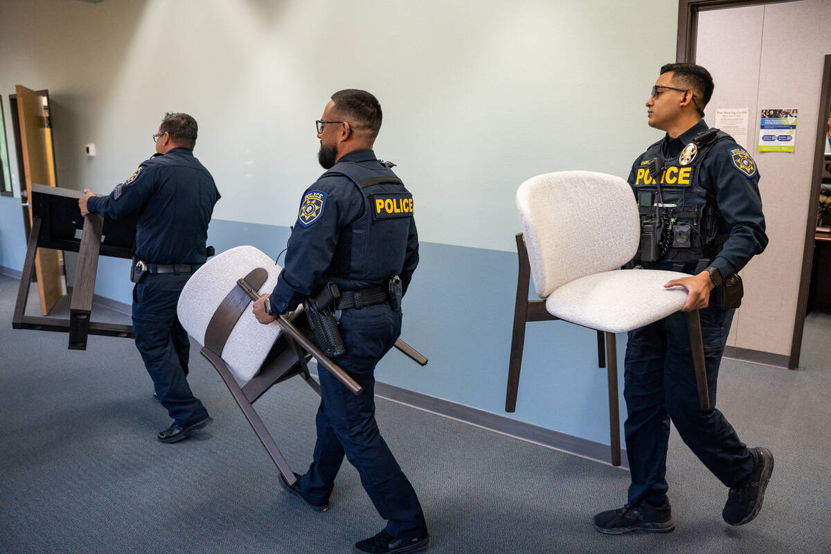 Furniture is delivered for the Clark County School District police department’s new wellness ...