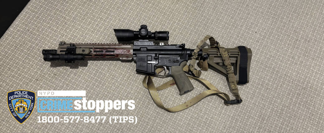 This photo provided by the New York Police Department on Tuesday, July 29, 2025, shows a rifle ...