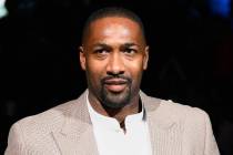 Former Washington Wizards player Gilbert Arenas takes part in a ceremony during the half-time o ...