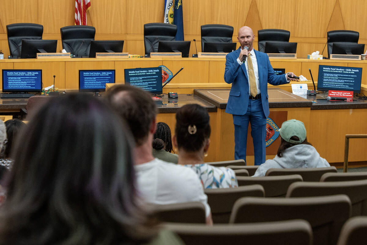 Paul Beaton, business license supervisor for the City of Henderson, speaks during a public meet ...