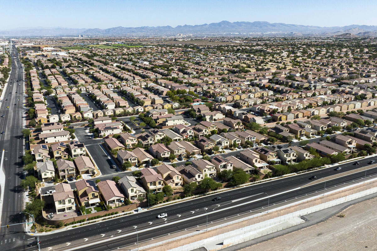 An aerial view of housing as seen from the corner of Fort Apache and Warm Springs Roads, on Mon ...