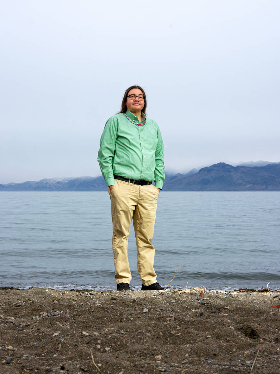 Steven Wadsworth, chairman of the Pyramid Lake Paiute Tribe, stands at the shores of Pyramid La ...