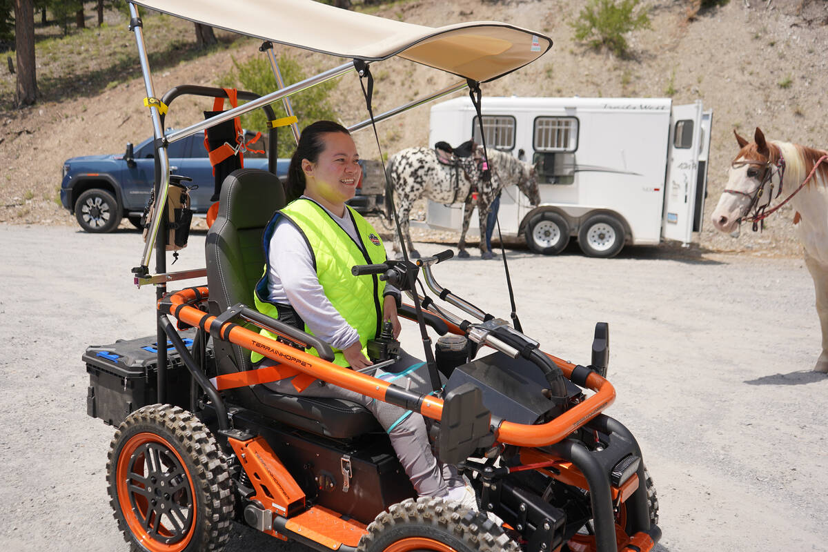 Angel Frechette prepares for an adaptive hike last month along Mount Charleston’s Lower ...