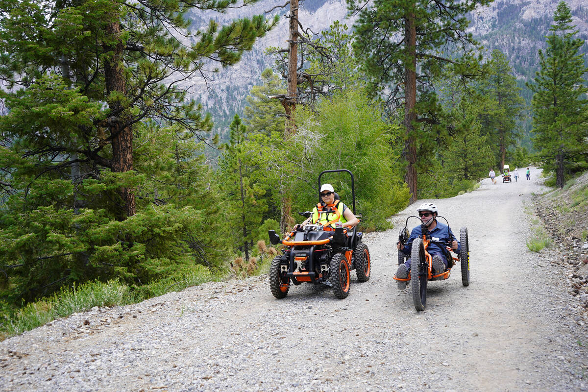 Michelle Heinze chats with Ed Price on Mount Charleston’s Lower Bristlecone Trail last m ...