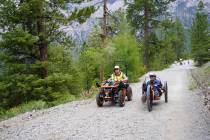 Michelle Heinze chats with Ed Price on Mount Charleston’s Lower Bristlecone Trail last m ...