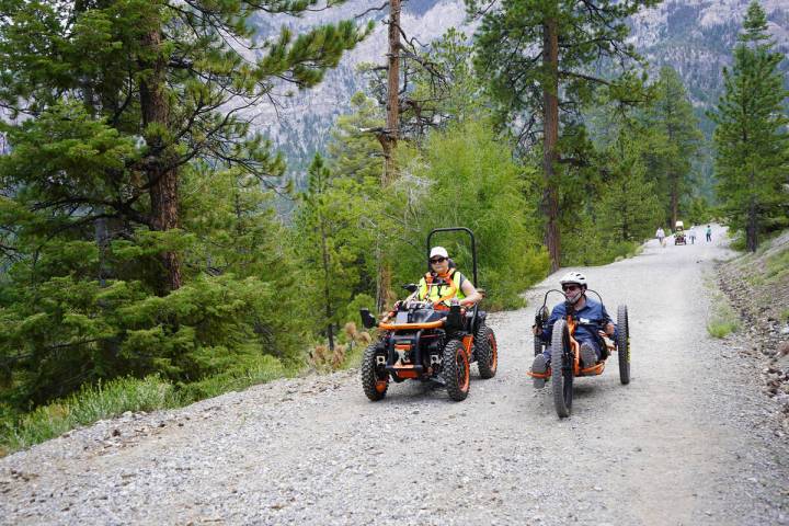 Michelle Heinze chats with Ed Price on Mount Charleston’s Lower Bristlecone Trail last m ...