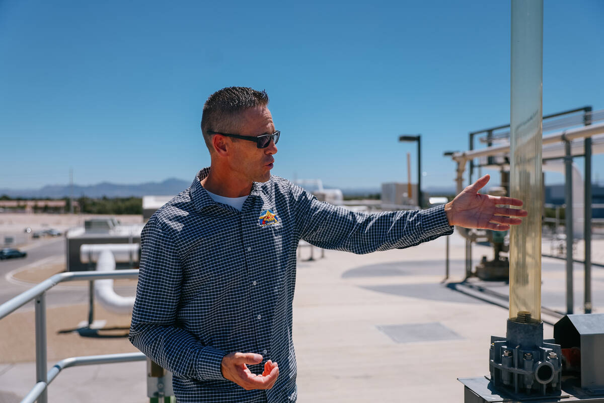 Alan Wolfley, the North Las Vegas Water Reclamation Facility Operations Supervisor, explains th ...