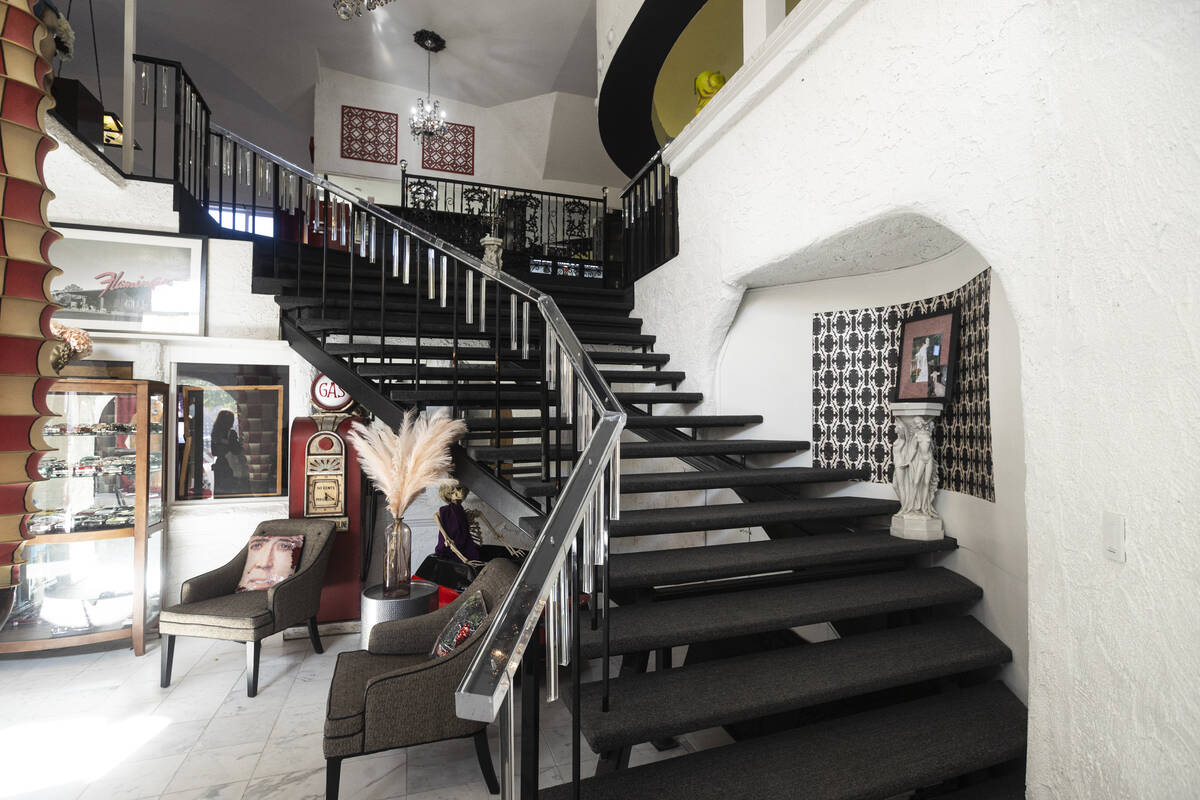A staircase from Liberace's show at the Riviera is seen during a tour of the first of three hom ...
