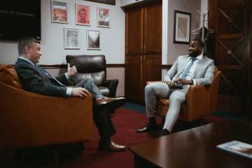Assemblymember Steve Yeager, D-Las Vegas, speaks with former NBA player Michael Kidd-Gilchrist. ...