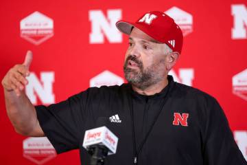 Nebraska football head coach Matt Rhule speaks during a news conference, Saturday, Aug. 12, 202 ...