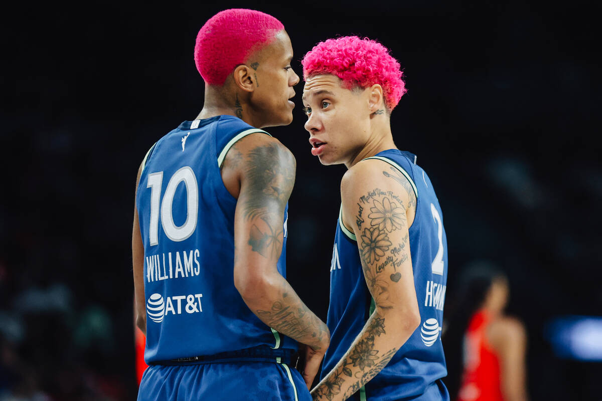Minnesota Lynx guard Courtney Williams (10) and Minnesota Lynx guard Natisha Hiedeman (2), know ...
