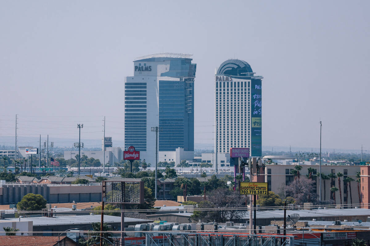 The Palms is surrounded by haze Saturday, Aug. 2, 2025, in Las Vegas. (Madeline Carter/Las Vega ...