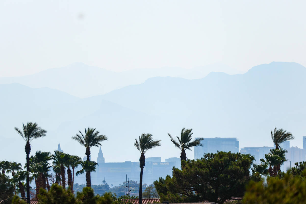 Parts of The Strip were barely visible from Henderson on Saturday, Aug. 2, 2025. (Liv Paggiarin ...