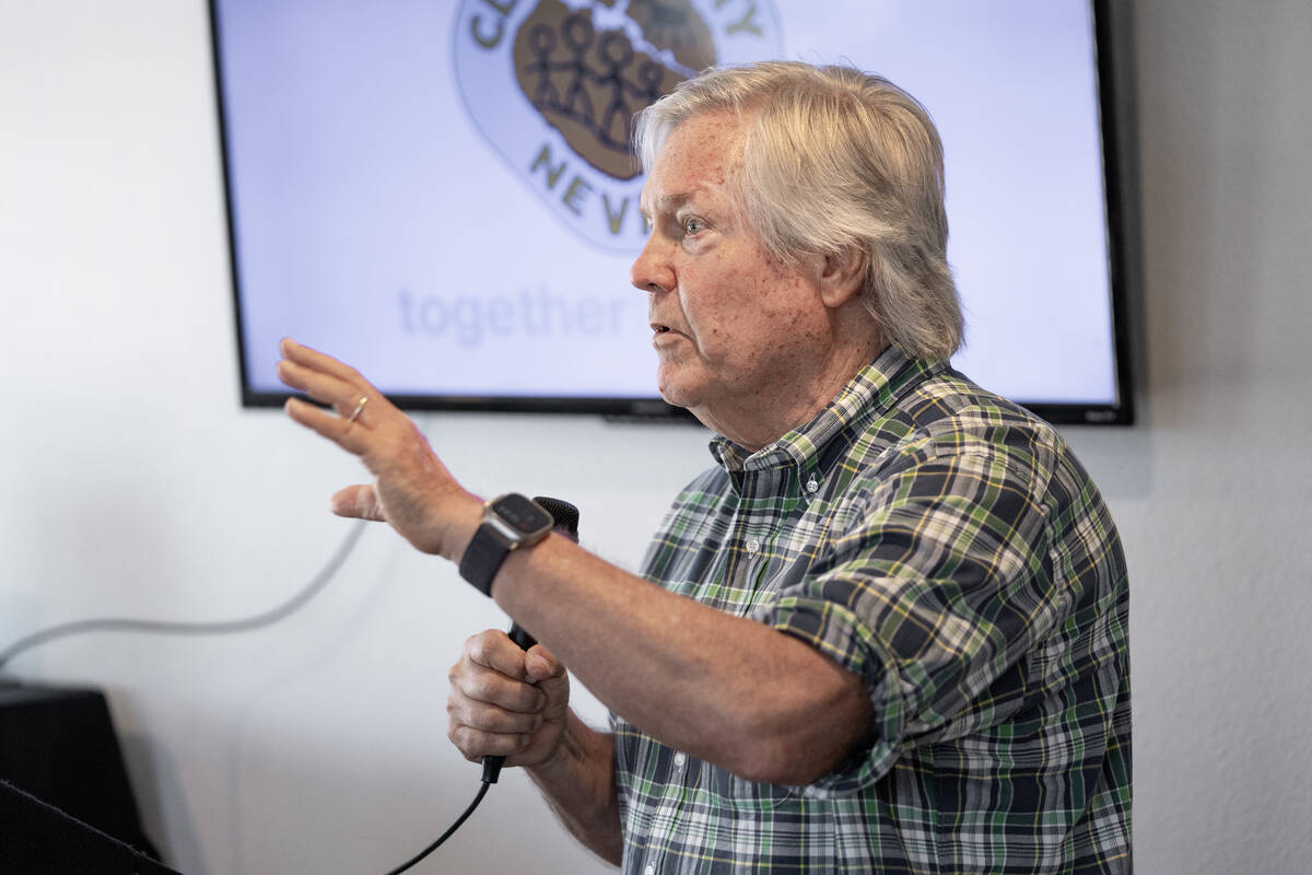 Clark County Commissioner Tick Segerblom delivers remarks during a media event commemorating th ...