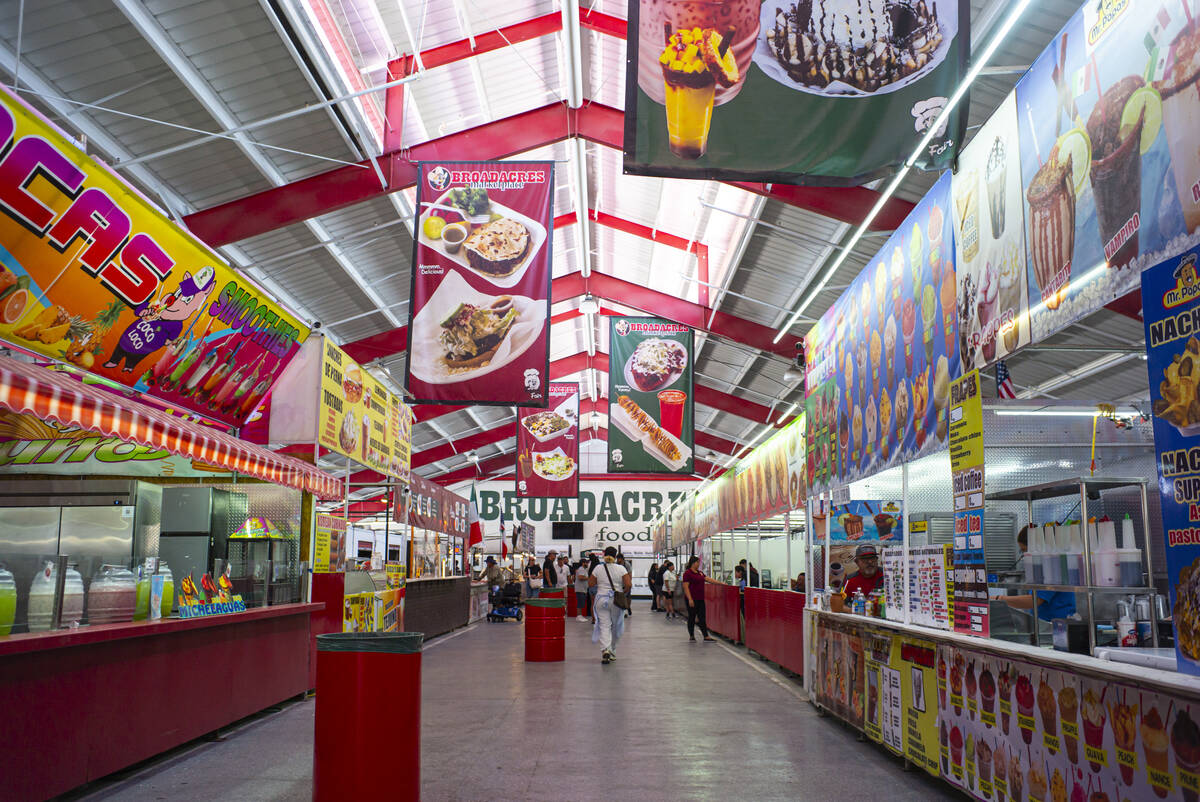 Food vendors are pictured at the Broadacres Marketplace swap meet on Sunday, Aug. 3, 2025, in N ...