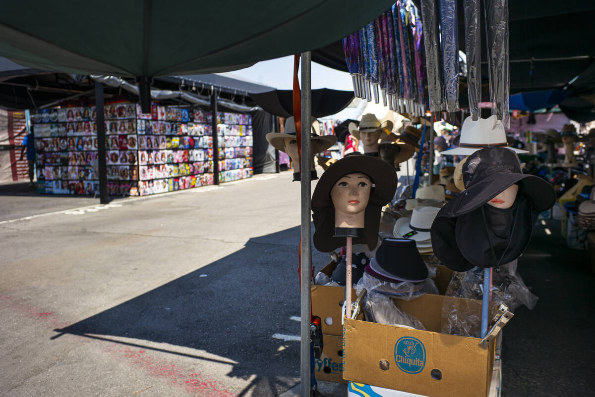 Items for sale at a vendor booth are seen at the Broadacres Marketplace swap meet on Sunday, Au ...