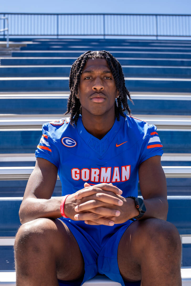 Jett Washington a rising senior at Bishop Gorman and the varsity football team’s safety, sits ...